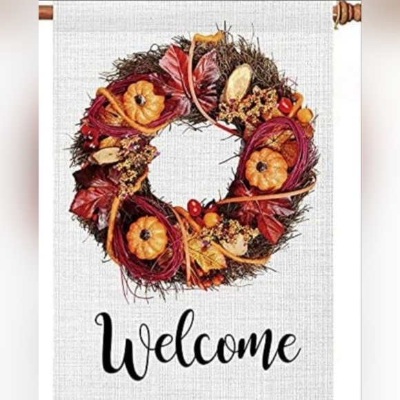 NEW Rustic Look Fall/Autumn Large Outdoor "Welcome" Flag w/wreath design - Picture 2 of 11
